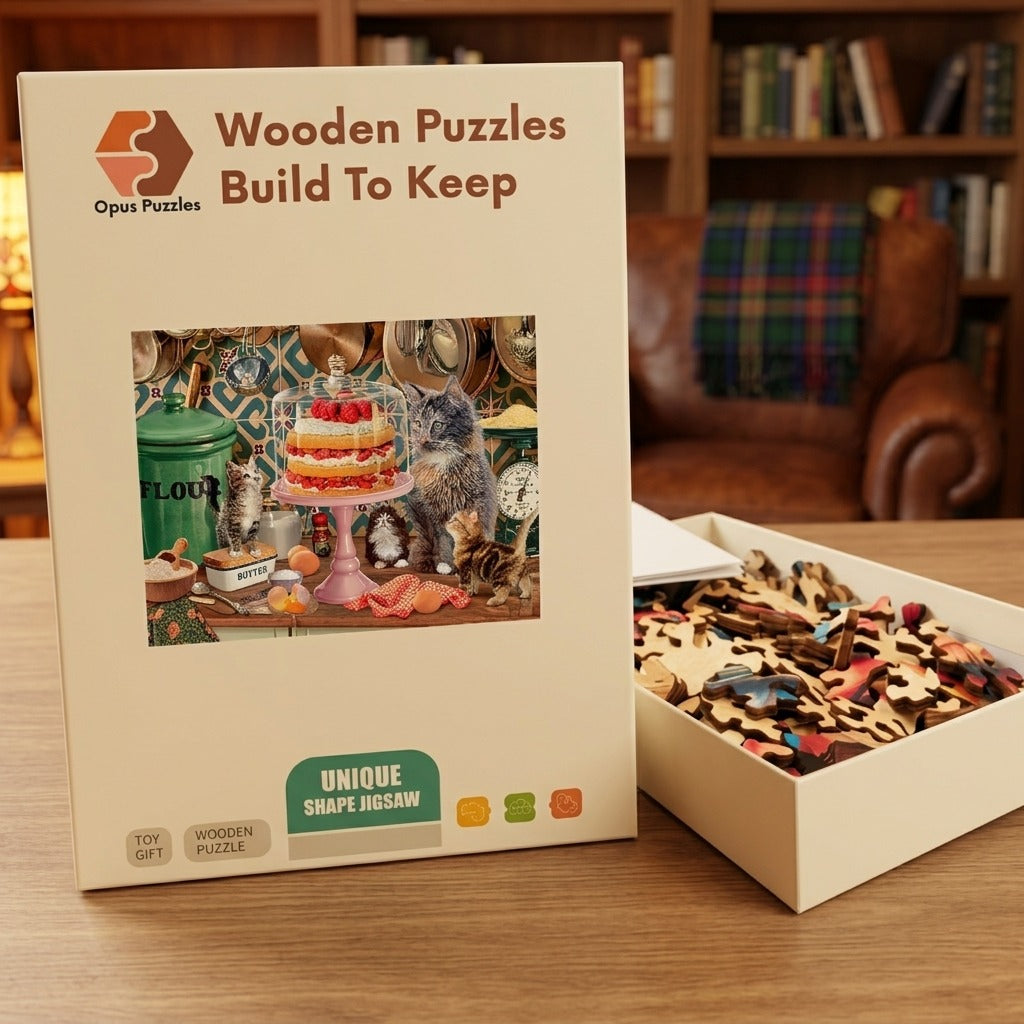 Strawberry Cake Kittens Wooden Puzzle – packaged wooden puzzle gift box