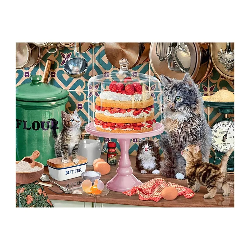 Strawberry Cake Kittens round wooden puzzle