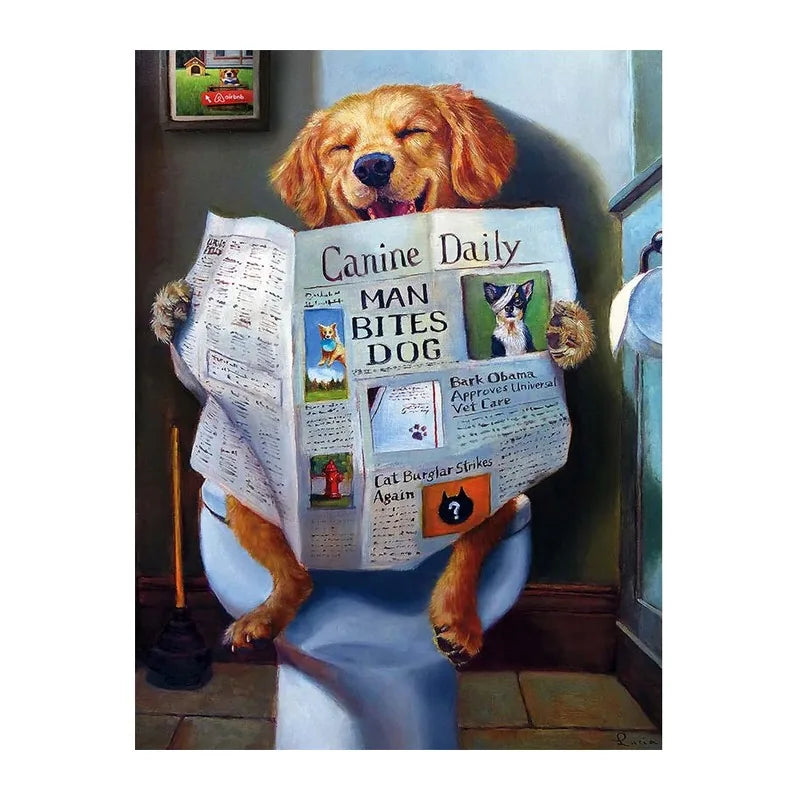 Newspaper Dog Throne round wooden puzzle