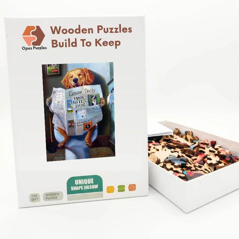 Newspaper Dog Throne Wooden Puzzle – packaged wooden puzzle gift box