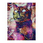 Mosaic Cat Portrait round wooden puzzle