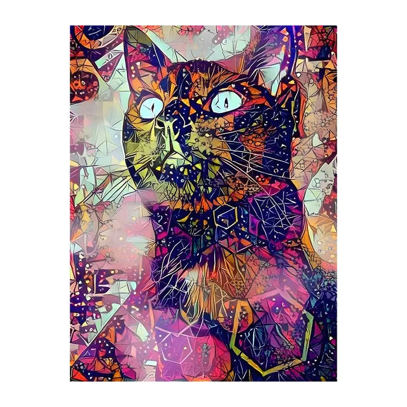 Mosaic Cat Portrait round wooden puzzle