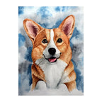 Watercolor Corgi round wooden puzzle