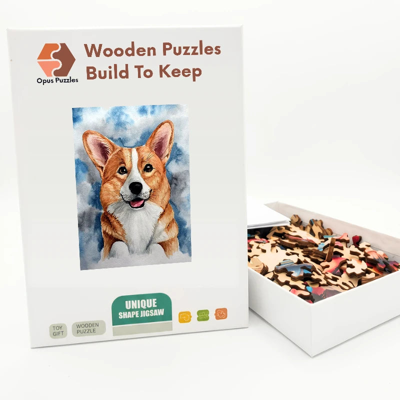 Watercolor Corgi Wooden Puzzle – packaged wooden puzzle gift box