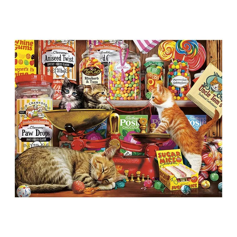 Sweet Shop Kittens round wooden puzzle