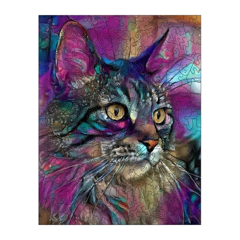 Jewel Tabby Portrait round wooden puzzle