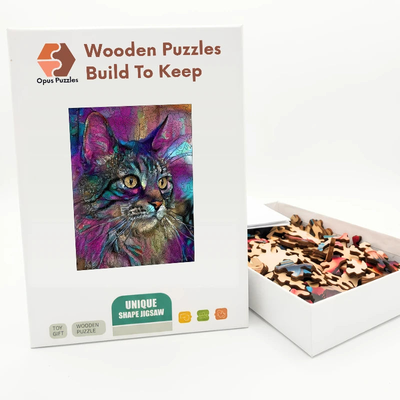Jewel Tabby Portrait Wooden Puzzle – packaged wooden puzzle gift box