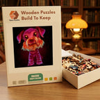 Neon Schnauzer Pup Wooden Puzzle – packaged wooden puzzle gift box