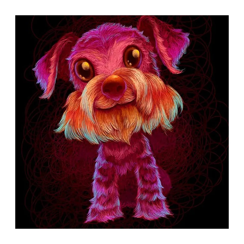 Neon Schnauzer Pup round wooden puzzle