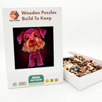 Neon Schnauzer Pup Wooden Puzzle – packaged wooden puzzle gift box