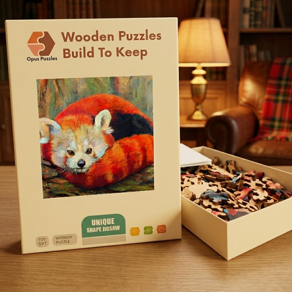 Resting Red Panda Wooden Puzzle – packaged wooden puzzle gift box