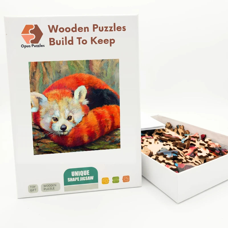 Resting Red Panda Wooden Puzzle – packaged wooden puzzle gift box