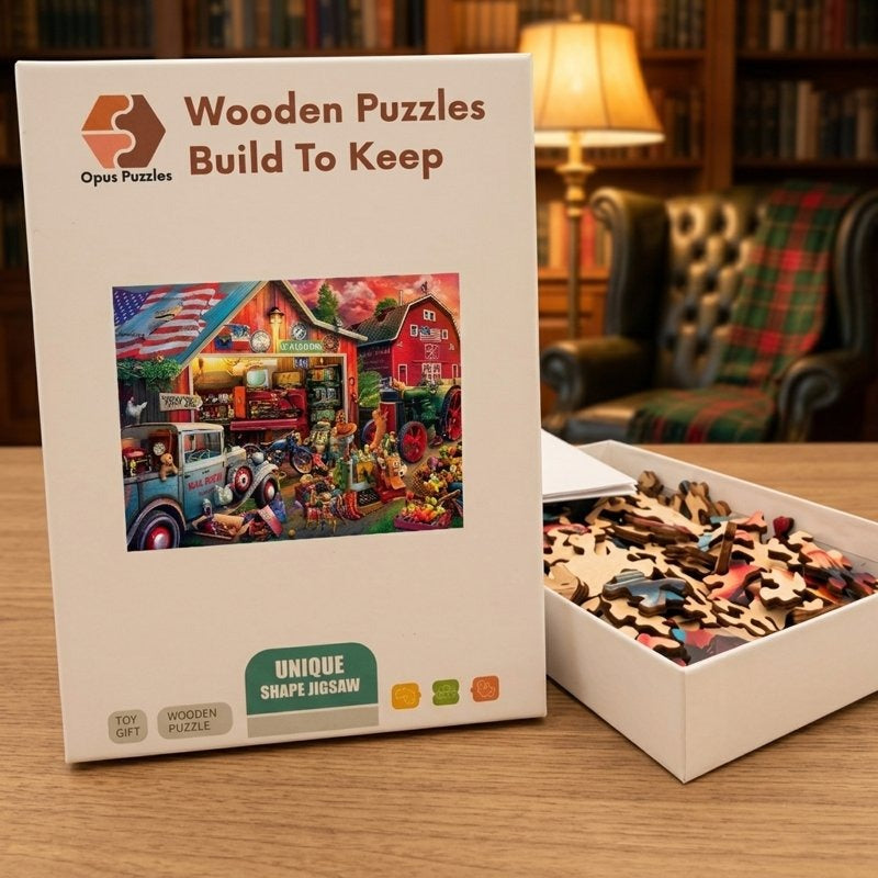 Country Yard Sale Wooden Puzzle – packaged wooden puzzle gift box