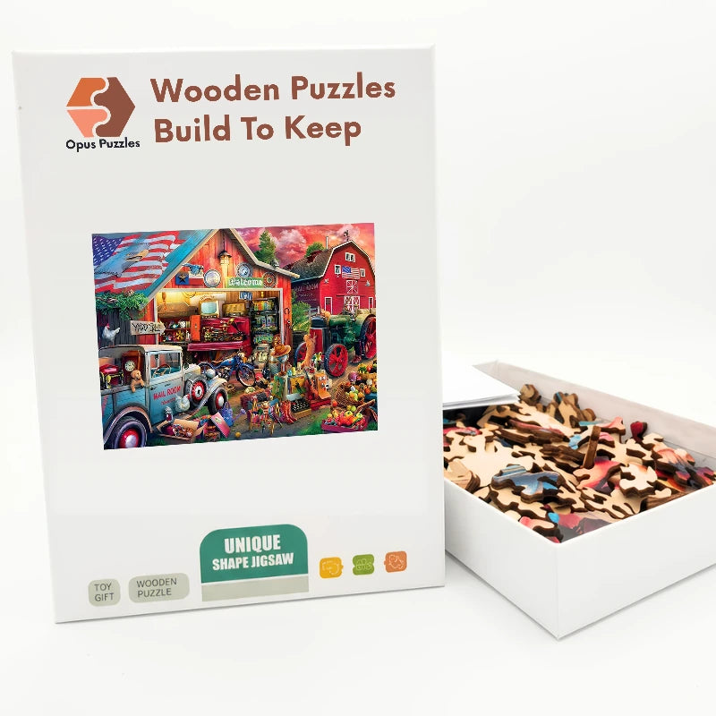 Country Yard Sale Wooden Puzzle – packaged wooden puzzle gift box