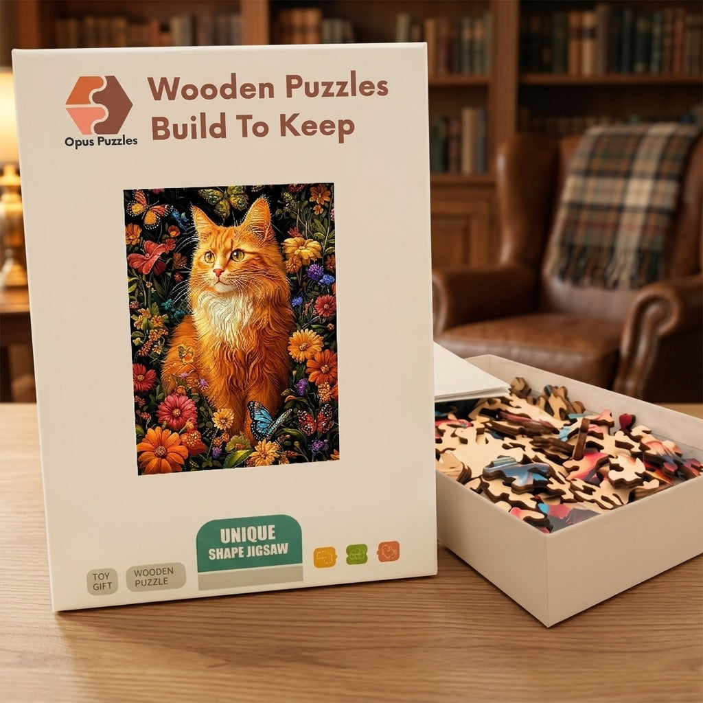 Ginger Cat Garden Wooden Puzzle – packaged wooden puzzle gift box