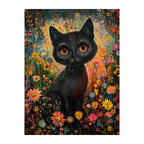 Wildflower Black Cat round wooden puzzle