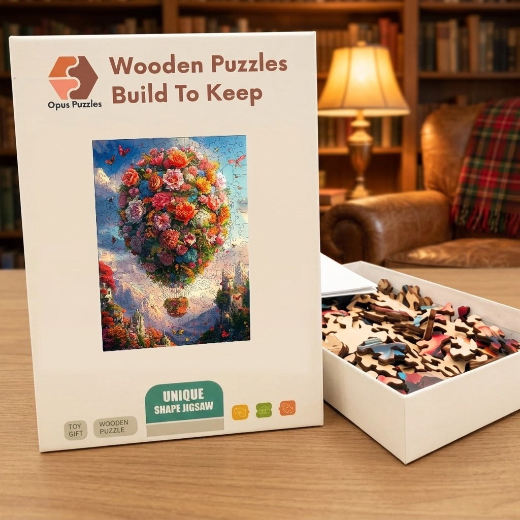 Floral Hot Air Balloon Wooden Puzzle – packaged wooden puzzle gift box