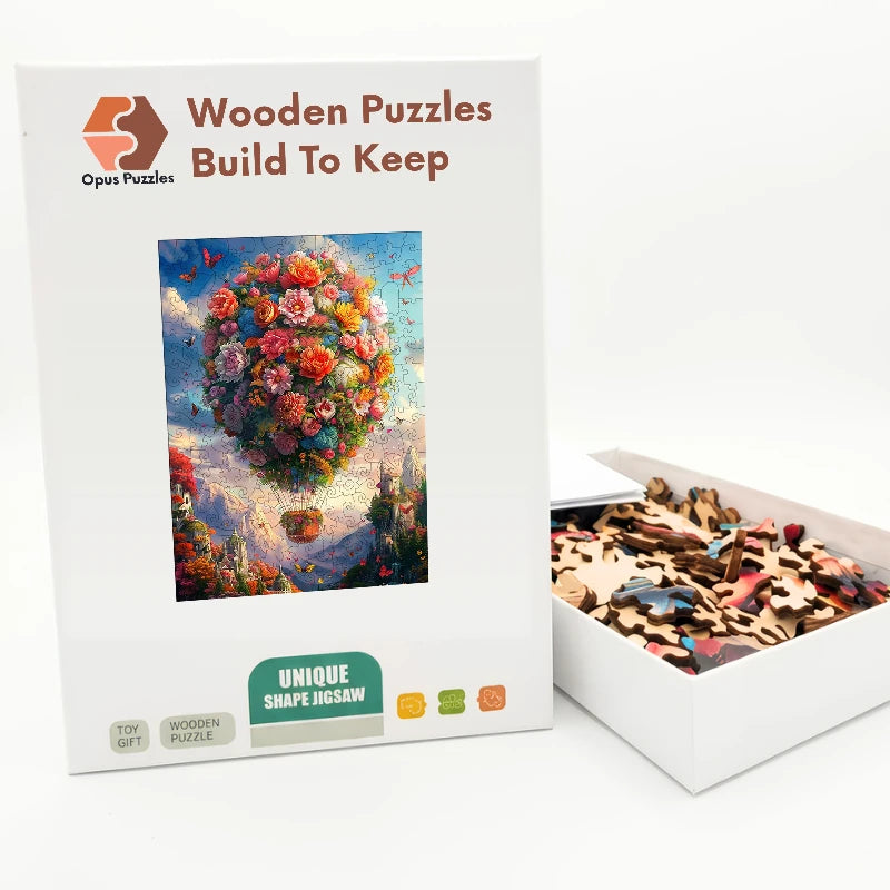 Floral Hot Air Balloon Wooden Puzzle – packaged wooden puzzle gift box