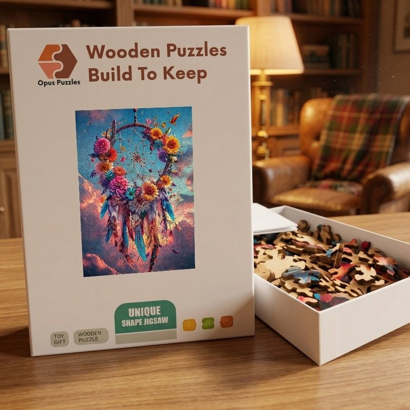 Floral Dream Catcher Wooden Puzzle – packaged wooden puzzle gift box
