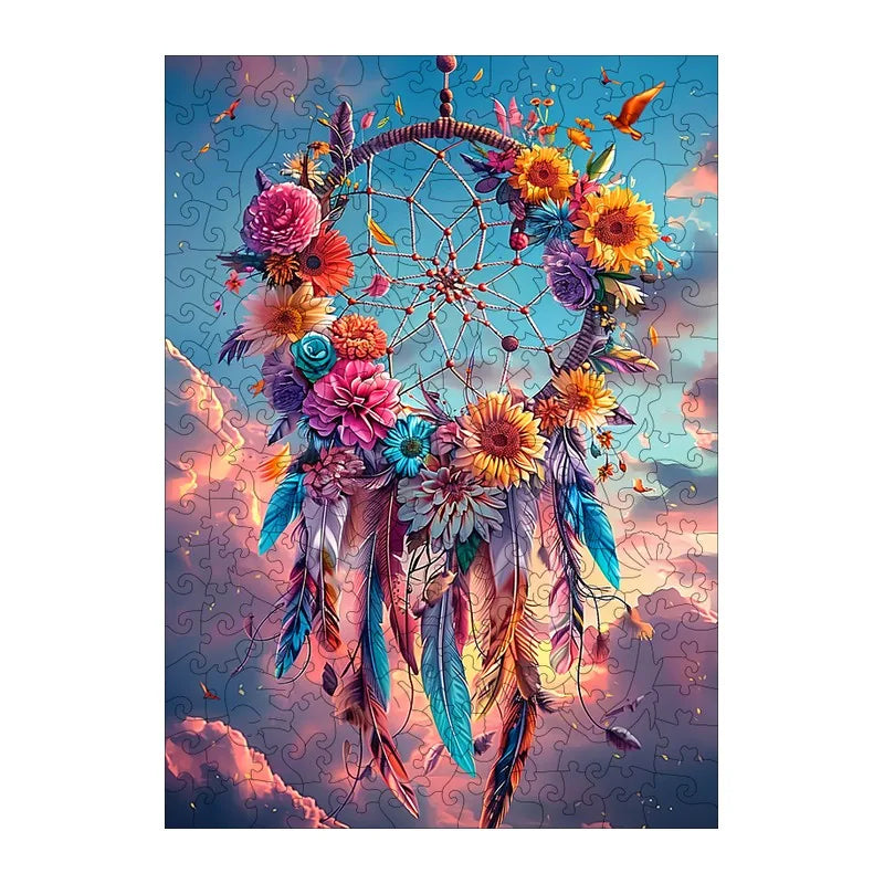 Floral Dream Catcher round wooden puzzle
