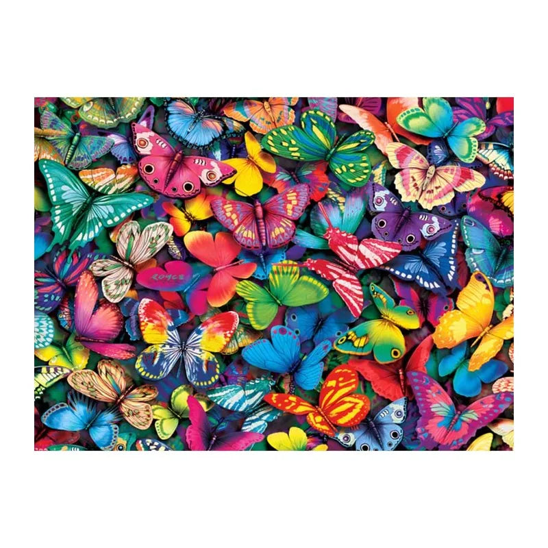 Rainbow Butterfly Swarm round wooden puzzle