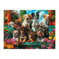 Puppy Garden Bench round wooden puzzle