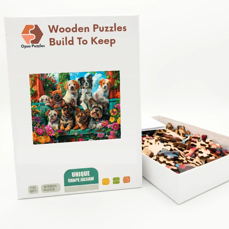 Puppy Garden Bench Wooden Puzzle – packaged wooden puzzle gift box