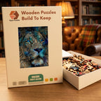 Sapphire Lion Portrait Wooden Puzzle – packaged wooden puzzle gift box