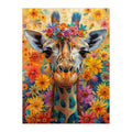 Flower Crown Giraffe round wooden puzzle