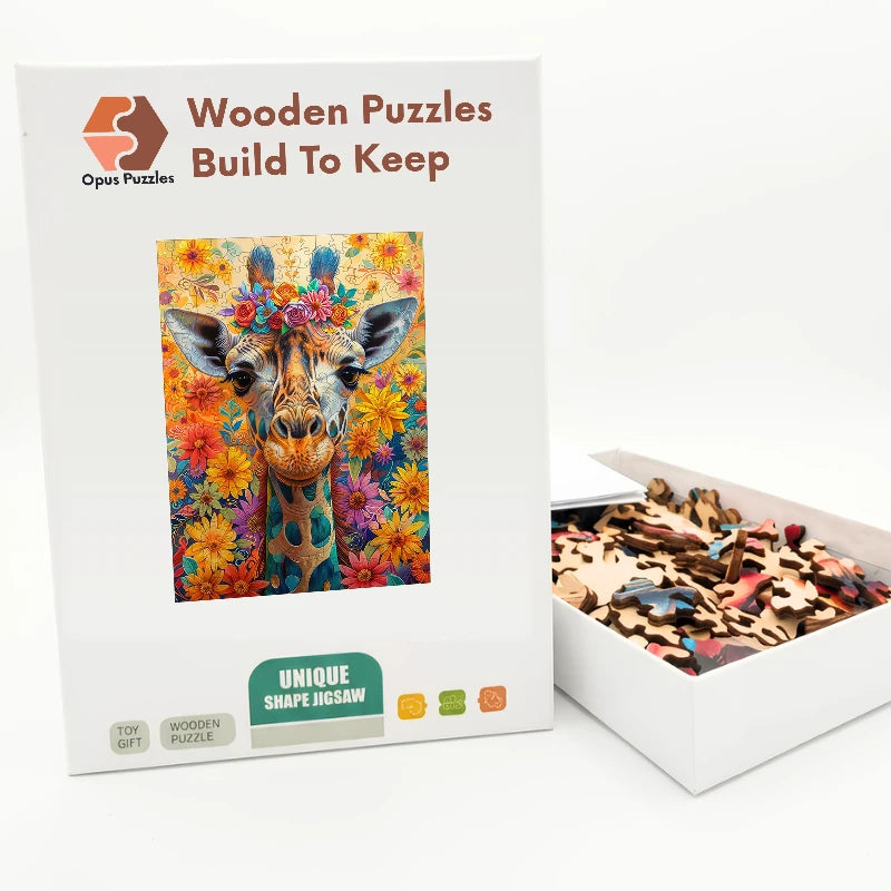 Flower Crown Giraffe Wooden Puzzle – packaged wooden puzzle gift box