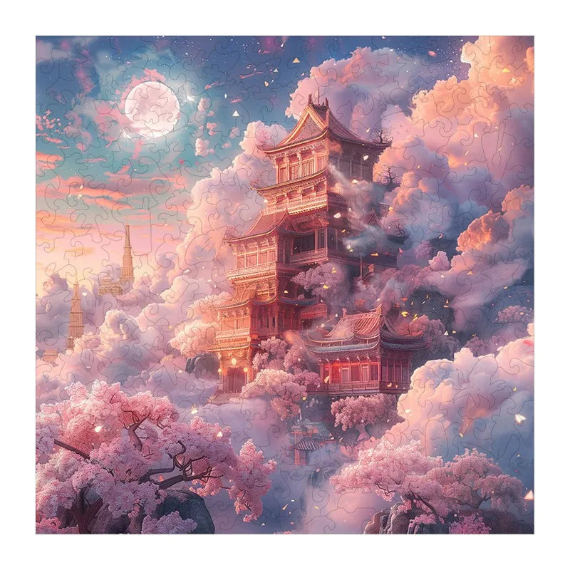 Cherry Blossom Pagoda round wooden puzzle