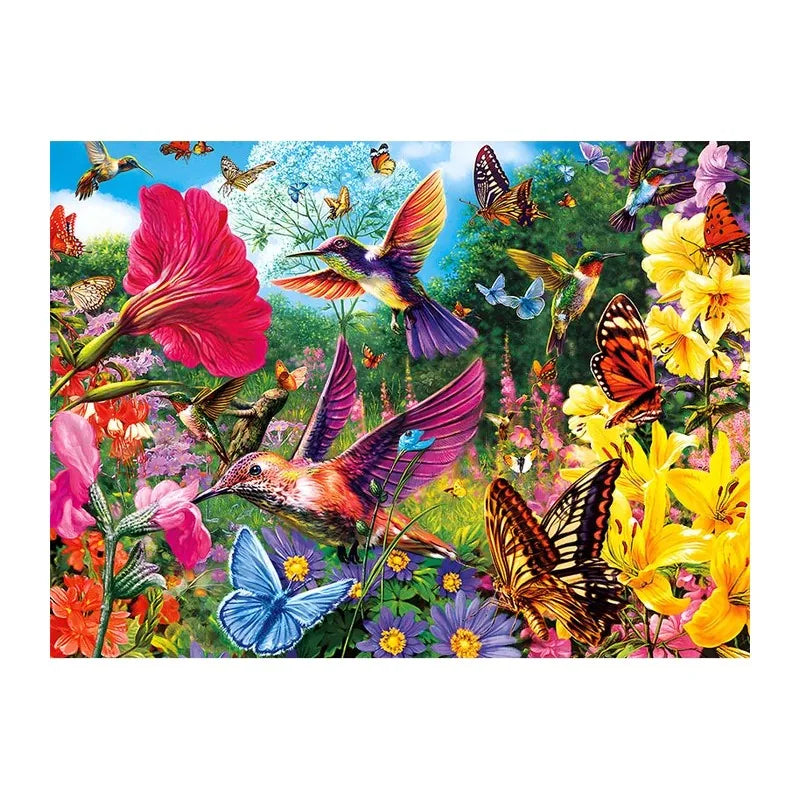 Hummingbird Flower Patch round wooden puzzle