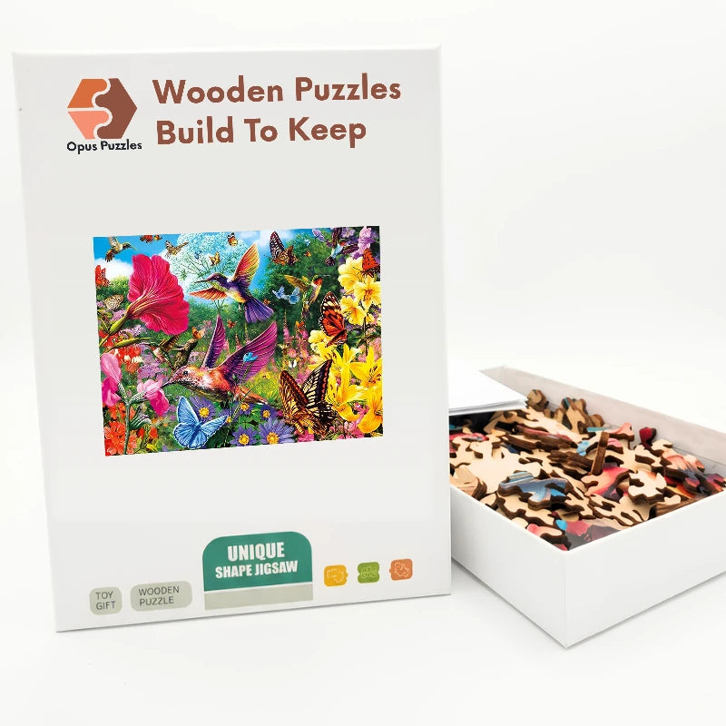 Hummingbird Flower Patch Wooden Puzzle – packaged wooden puzzle gift box