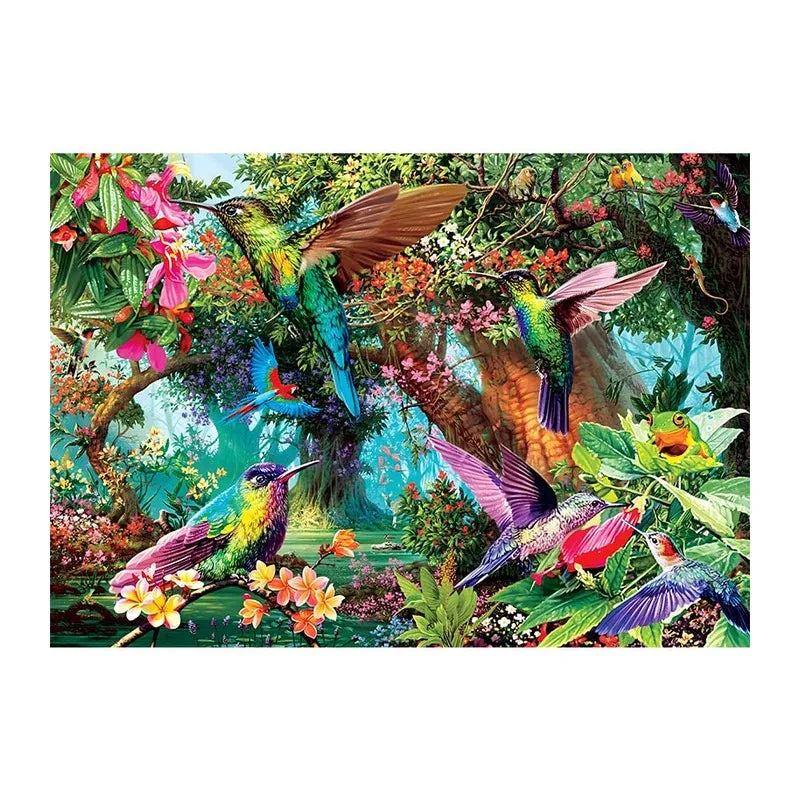Hummingbird Forest Glade round wooden puzzle