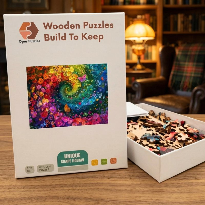 Rainbow Flower Swirl Wooden Puzzle – packaged wooden puzzle gift box