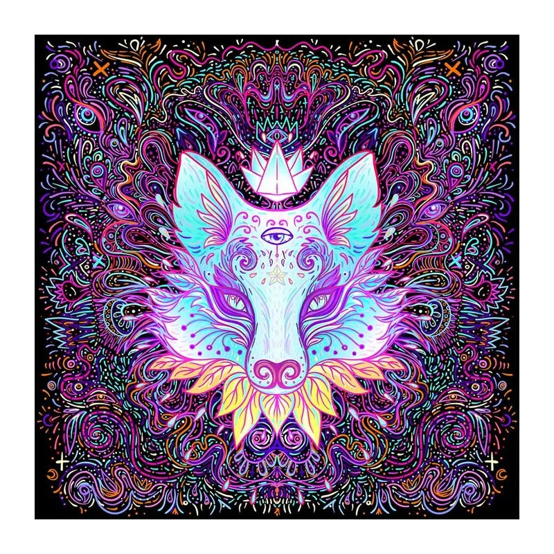 Neon Fox Spirit round wooden puzzle