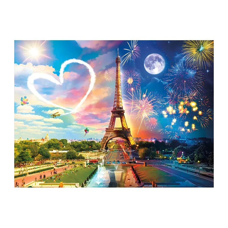 Eiffel Tower Day Night round wooden puzzle