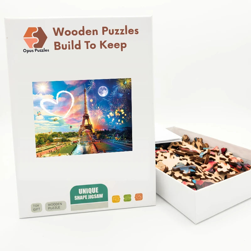 Eiffel Tower Day Night Wooden Puzzle – packaged wooden puzzle gift box