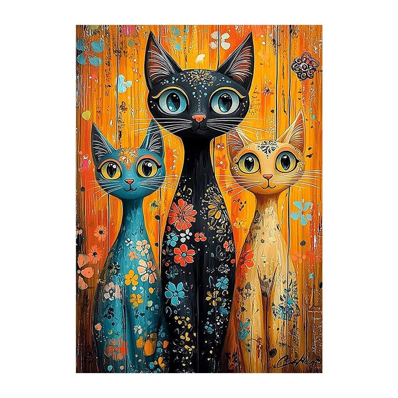 Three Folk Cats round wooden puzzle