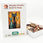 Three Folk Cats Wooden Puzzle – packaged wooden puzzle gift box