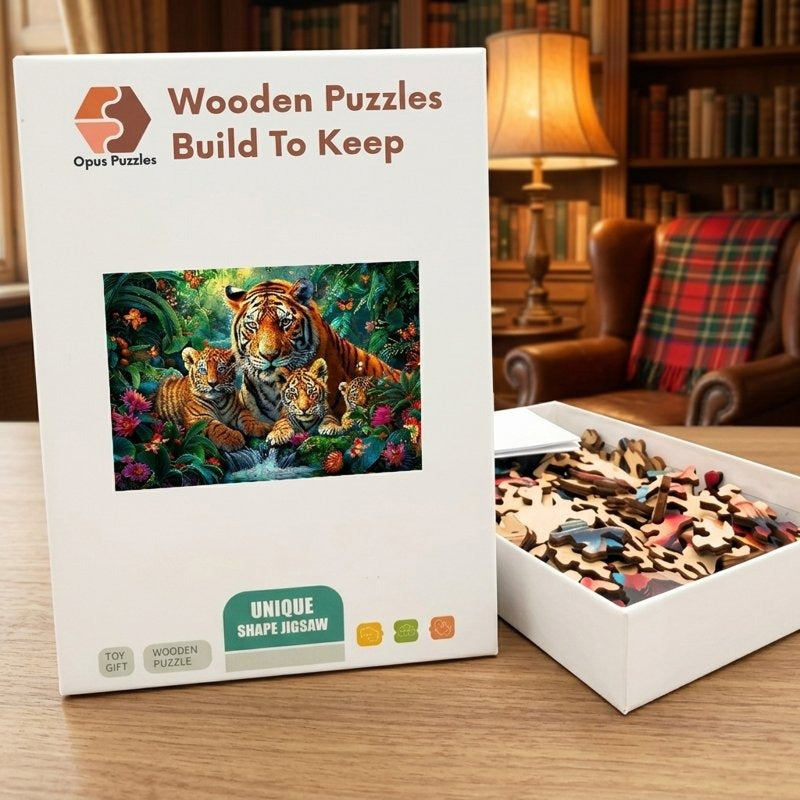 Tiger Family Jungle Wooden Puzzle – packaged wooden puzzle gift box