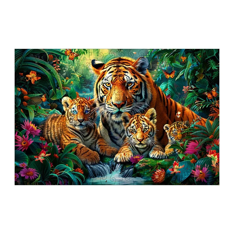 Tiger Family Jungle round wooden puzzle