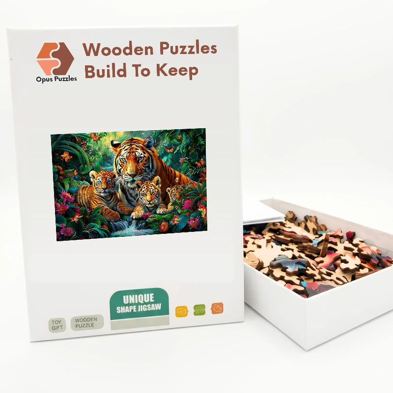 Tiger Family Jungle Wooden Puzzle – packaged wooden puzzle gift box