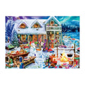 Winter Cabin Bonfire round wooden puzzle