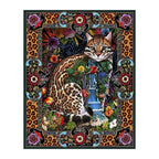 Ocelot Folk Tapestry round wooden puzzle