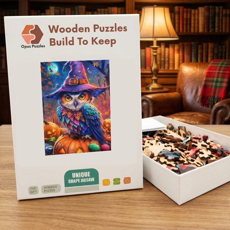 Witch Hat Owl Wooden Puzzle – packaged wooden puzzle gift box