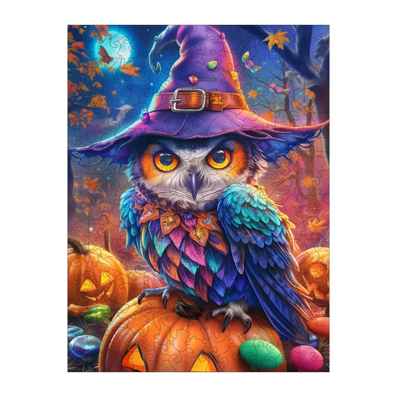 Witch Hat Owl round wooden puzzle