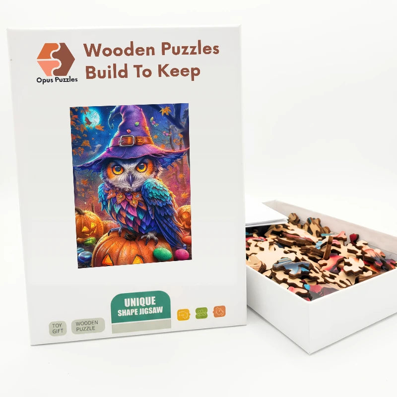 Witch Hat Owl Wooden Puzzle – packaged wooden puzzle gift box