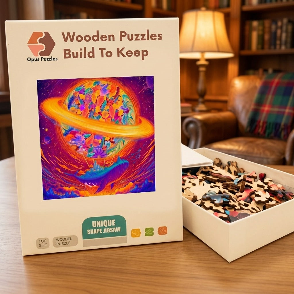Saturn Flower Planet Wooden Puzzle – packaged wooden puzzle gift box
