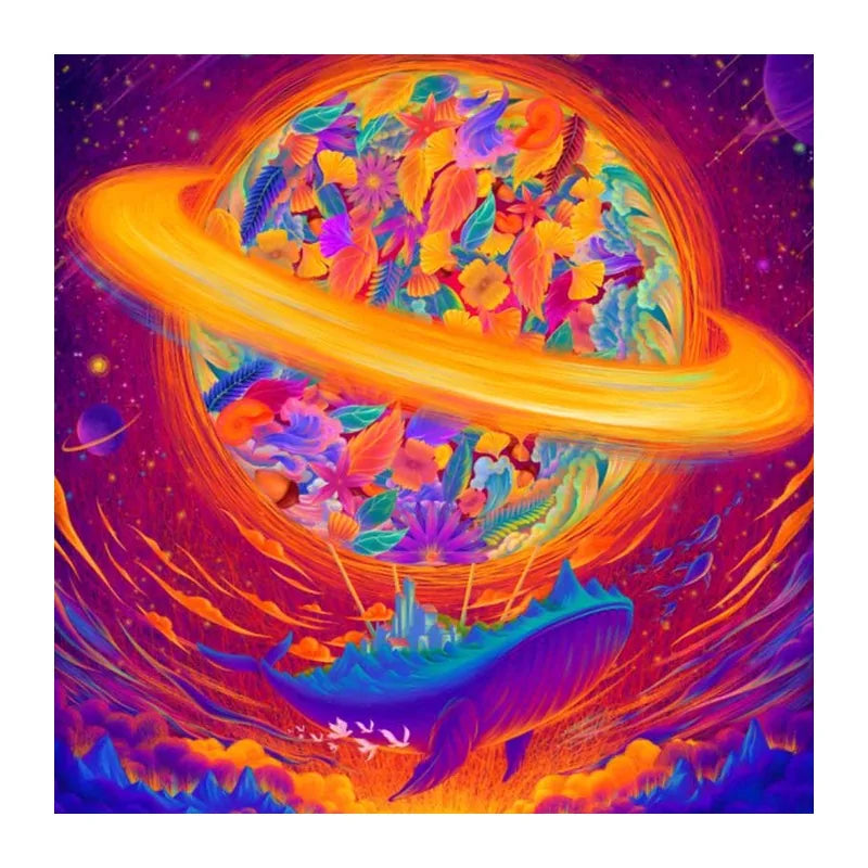 Saturn Flower Planet round wooden puzzle